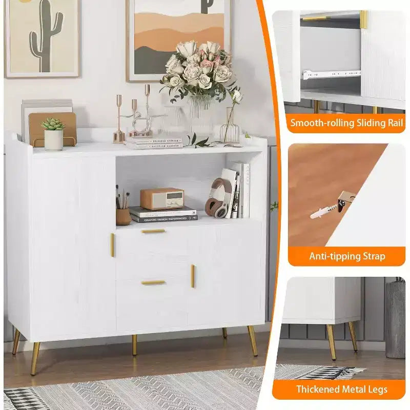 Storage Cabinet, Buffet Cabinet with Shelf, Coffee Bar with 2 Drawers and 2 Doors and Open Storage