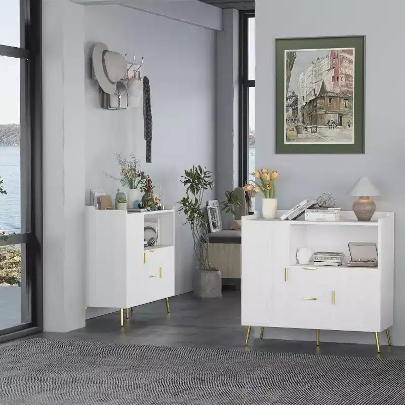 Storage Cabinet, Buffet Cabinet with Shelf, Coffee Bar with 2 Drawers and 2 Doors and Open Storage