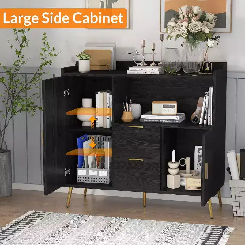 Storage Cabinet, Buffet Cabinet with Shelf, Coffee Bar with 2 Drawers and 2 Doors and Open Storage