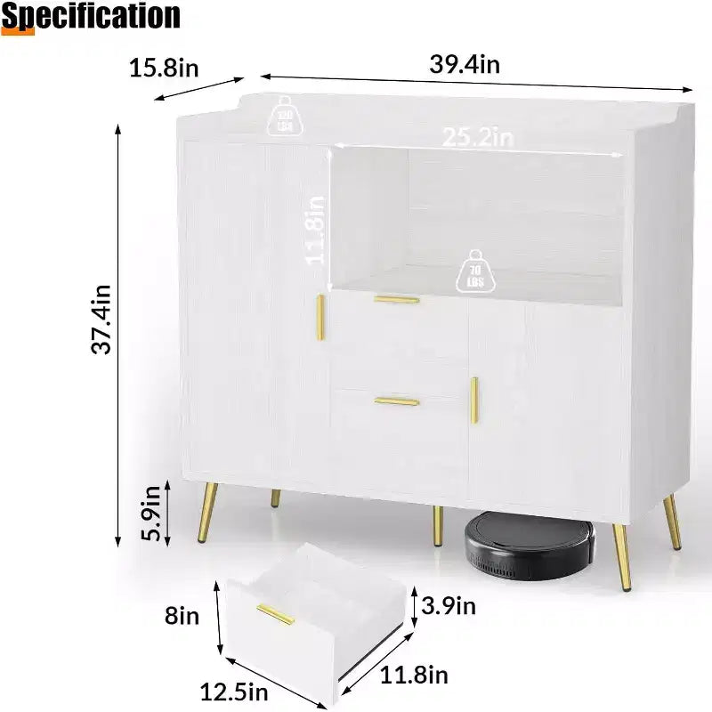 Storage Cabinet, Buffet Cabinet with Shelf, Coffee Bar with 2 Drawers and 2 Doors and Open Storage