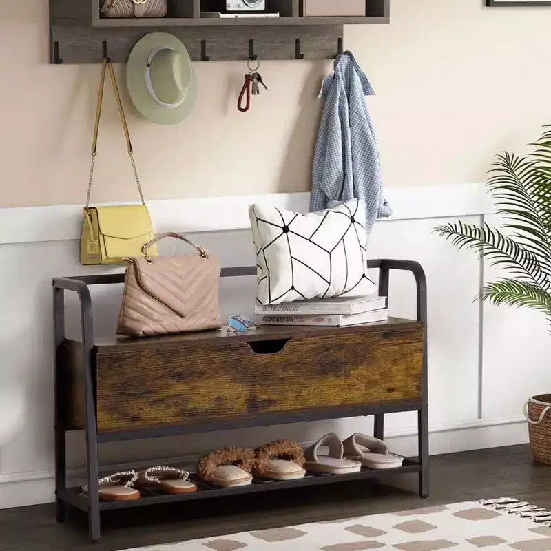 Acekool 47 White Shoe Bench with Sliding Doors & Cushion, Farmhouse Entryway Storage Bench with Hidden Compartment and Adjustable Shelves