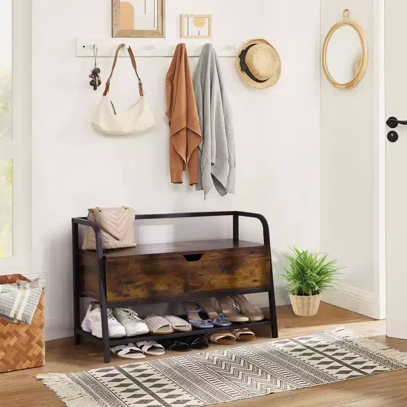 Acekool 47 White Shoe Bench with Sliding Doors & Cushion, Farmhouse Entryway Storage Bench with Hidden Compartment and Adjustable Shelves