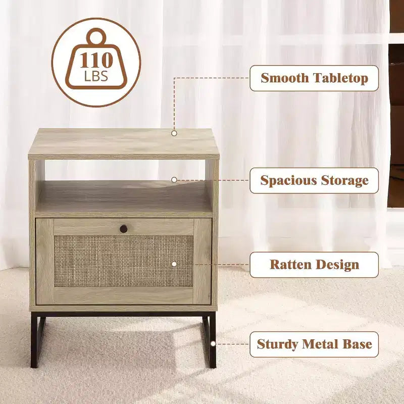 Acekool Set of 2 End Tables with Charging Station, Side Tables with USB Ports & Outlets, Small Storage Shelves for Living Room & Bedroom