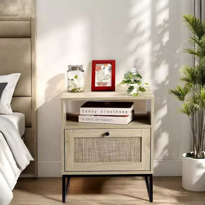 Acekool Set of 2 End Tables with Charging Station, Side Tables with USB Ports & Outlets, Small Storage Shelves for Living Room & Bedroom