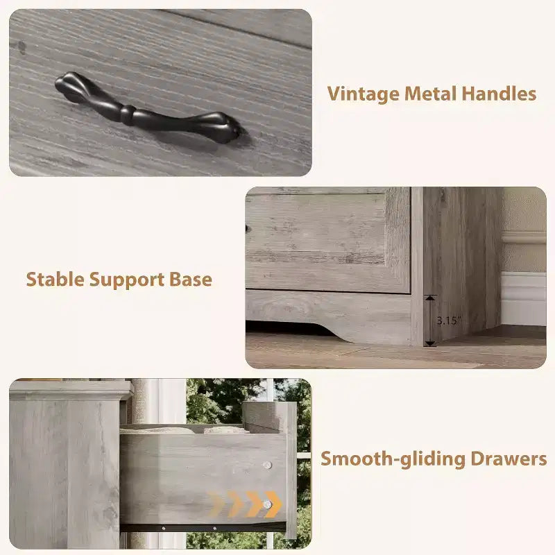 Commode à tiroirs avec poignées en métal, commode à 6 tiroirs