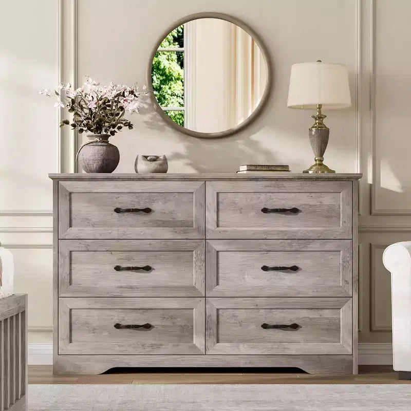 Commode à tiroirs avec poignées en métal, commode à 6 tiroirs