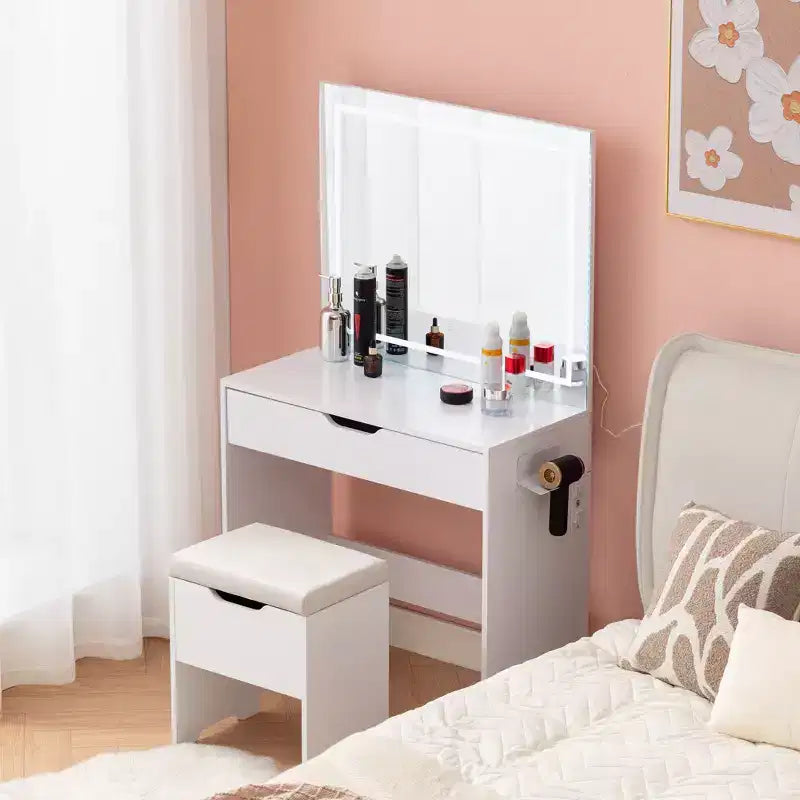Coiffeuse avec miroir lumineux LED et prise de courant