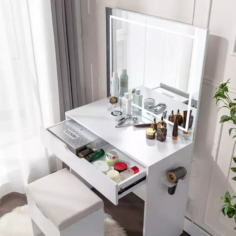 Coiffeuse avec miroir lumineux LED et prise de courant