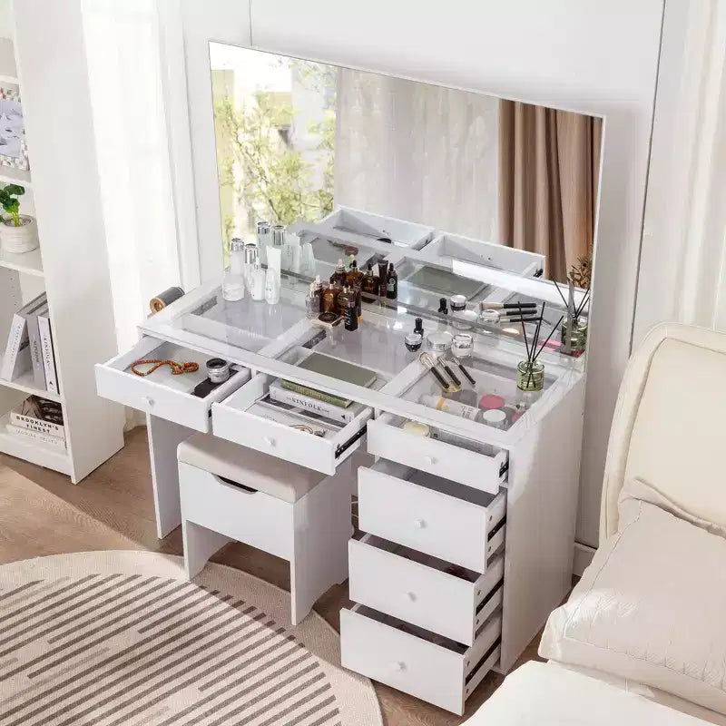 Coiffeuse avec miroir lumineux LED et prise de courant, table de maquillage