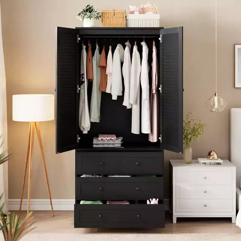 Armoire Penderie Placard Armoire en Bois avec 3 Tiroirs