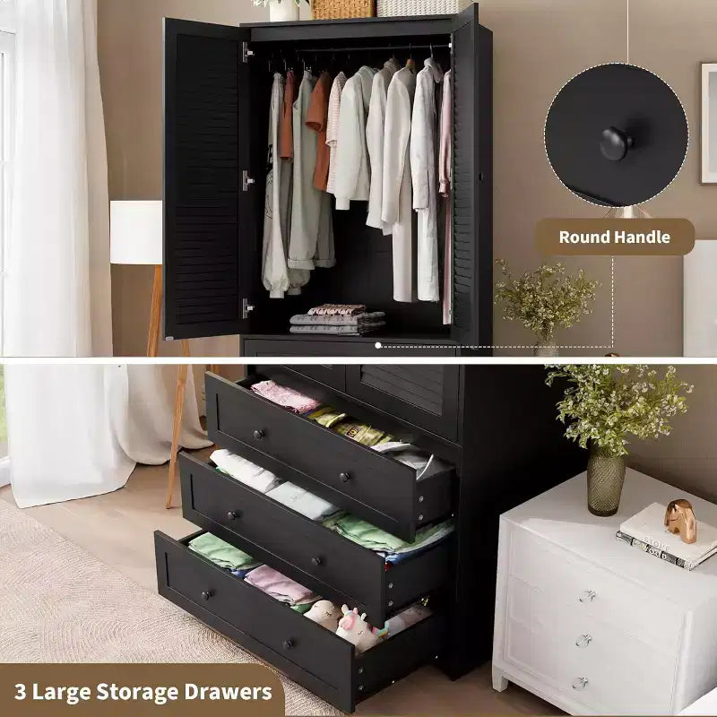 Armoire Penderie Placard Armoire en Bois avec 3 Tiroirs