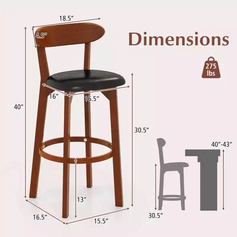 Tabouret de bar avec dossier incurvé, repose-pieds, tabourets hauteur comptoir