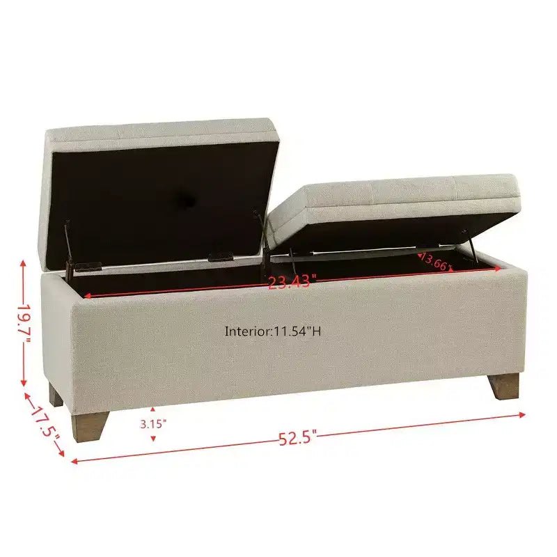 Banc Ottoman Moderne Matelassé avec Boutons, Dessus Relevable et 2 Espaces de Rangement Fermés