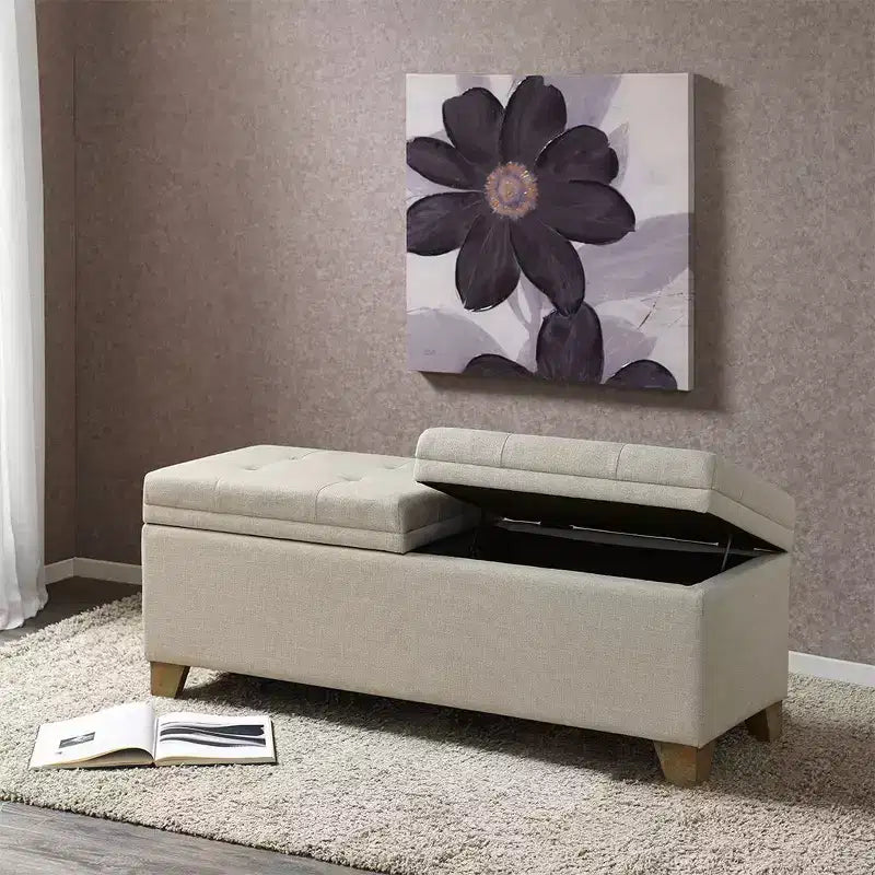 Banc Ottoman Moderne Matelassé avec Boutons, Dessus Relevable et 2 Espaces de Rangement Fermés