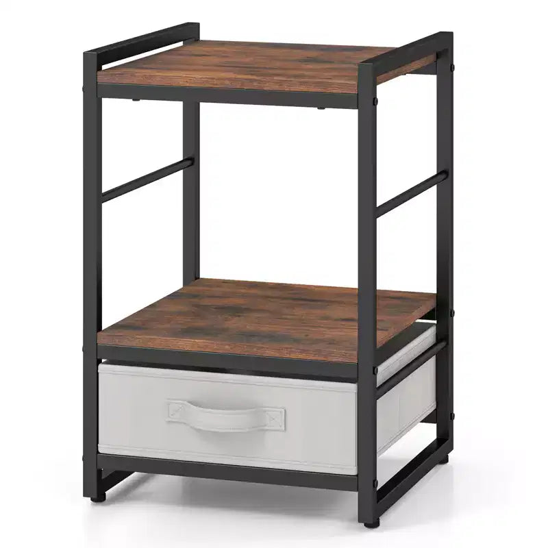 Table de chevet industrielle avec étagère de rangement ouverte Marron rustique