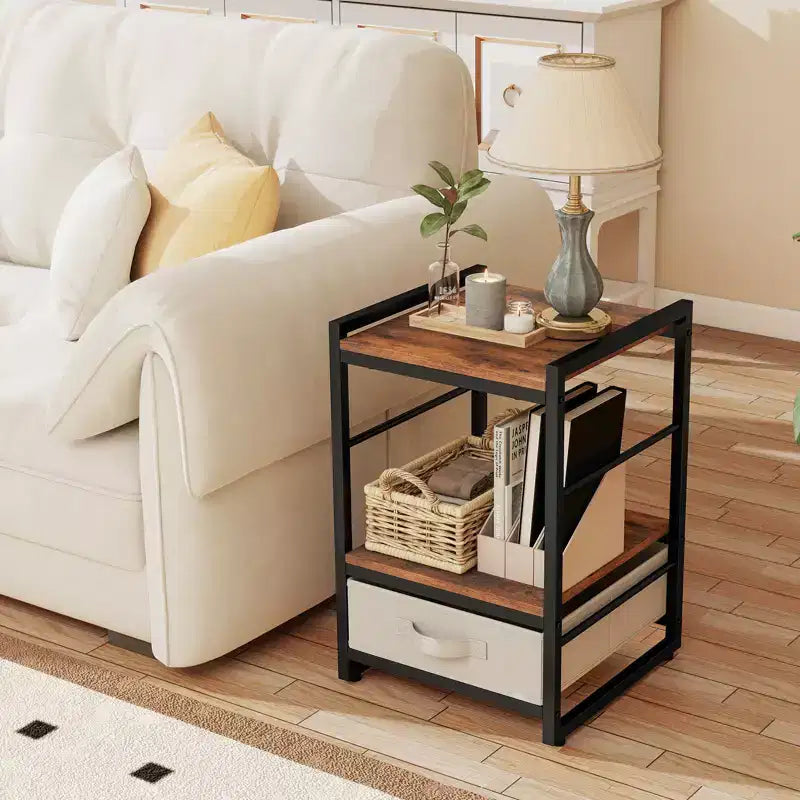 Table de chevet industrielle avec étagère de rangement ouverte Marron rustique