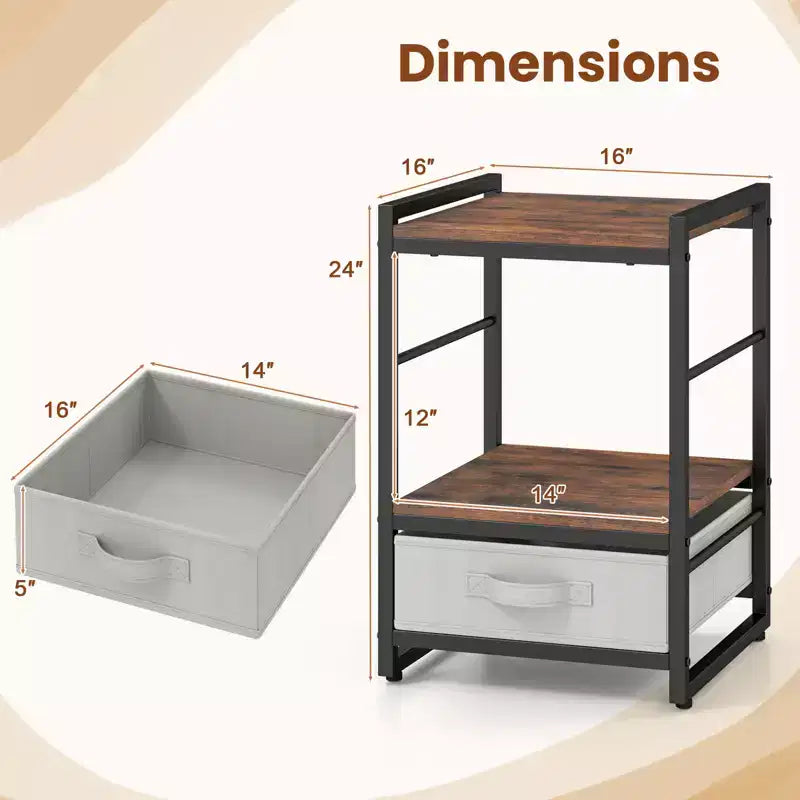 Table de chevet industrielle avec étagère de rangement ouverte Marron rustique