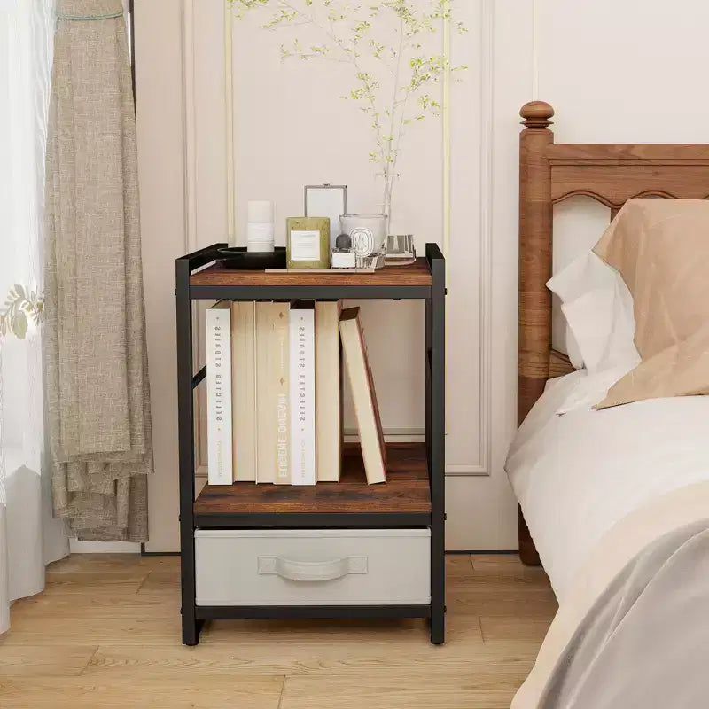 Table de chevet industrielle avec étagère de rangement ouverte Marron rustique
