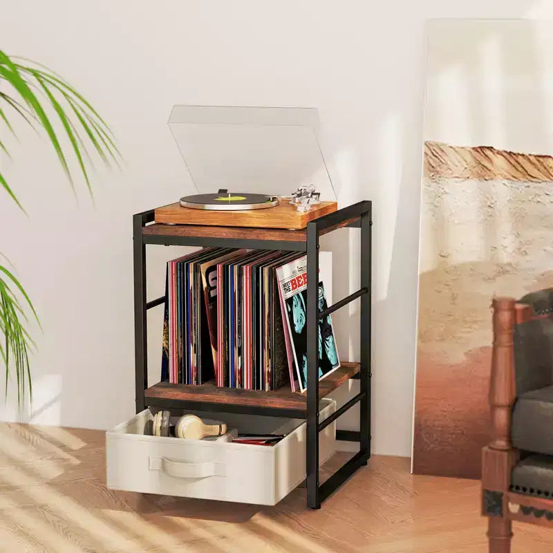 Table de chevet industrielle avec étagère de rangement ouverte Marron rustique