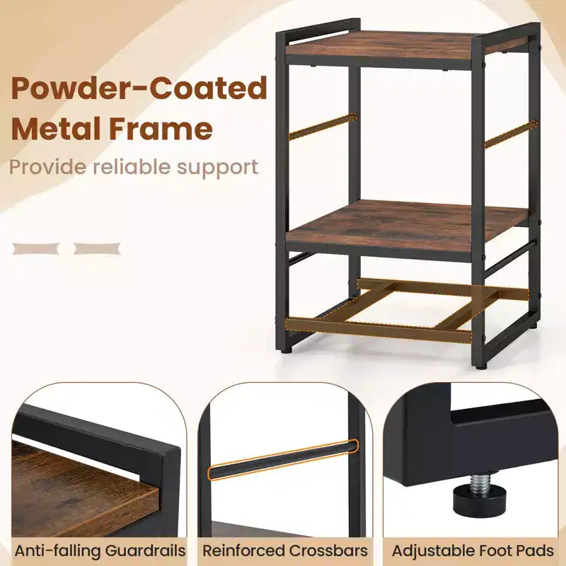 Table de chevet industrielle avec étagère de rangement ouverte Marron rustique