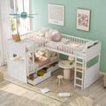 Twin Bunk Bed with a attached Loft Bed, Solid Wood Bunk Beds with Two Drawers