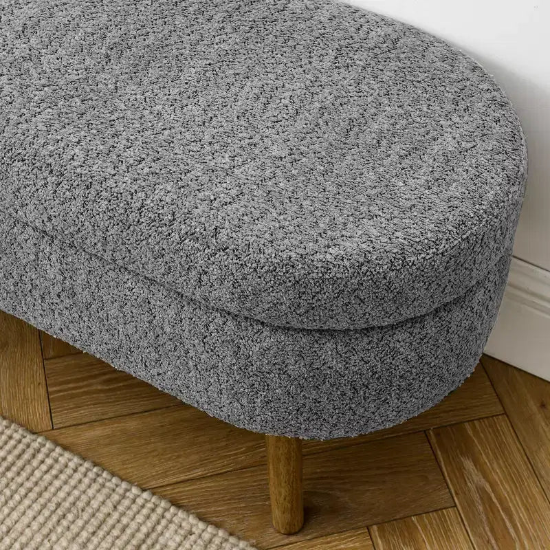 Banc de rangement ovale moderne en lin avec pieds en bois d'hévéa