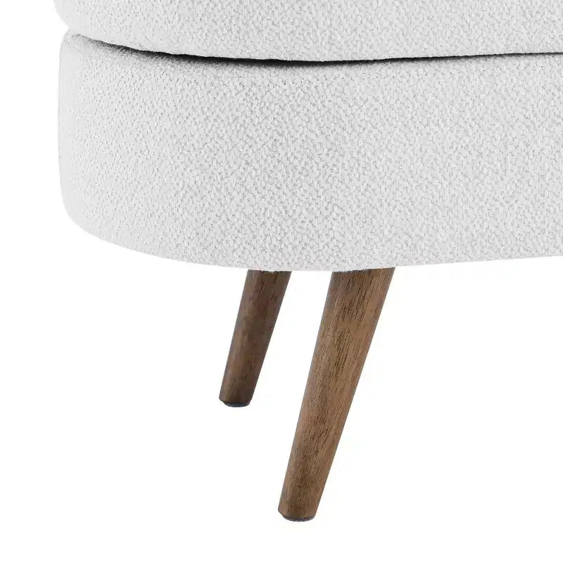 Banc de rangement ovale moderne en lin avec pieds en bois d'hévéa