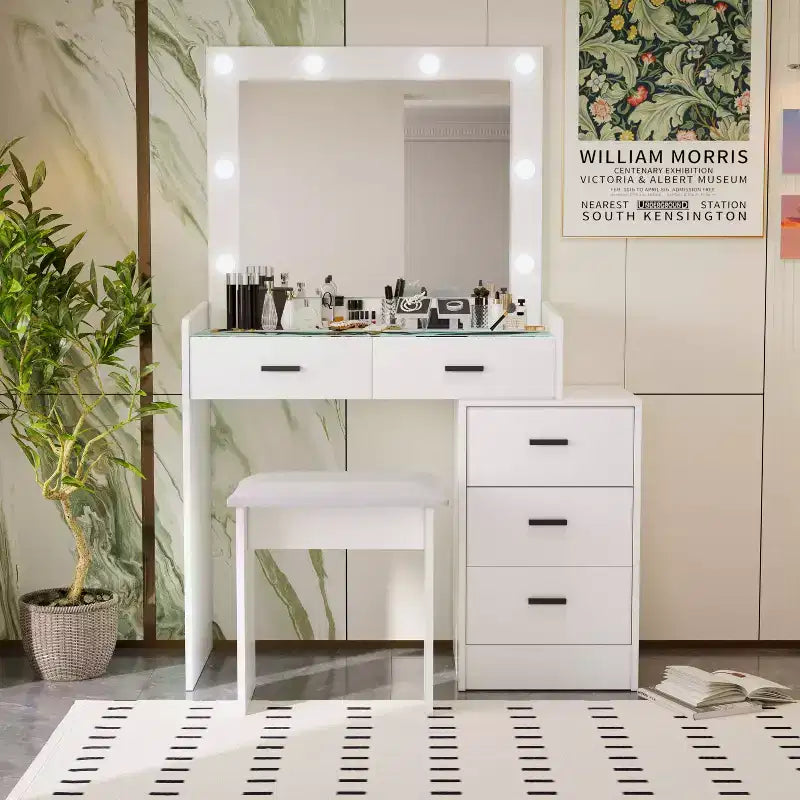 Coiffeuse contemporaine avec miroir, coiffeuse de maquillage avec LED réglable