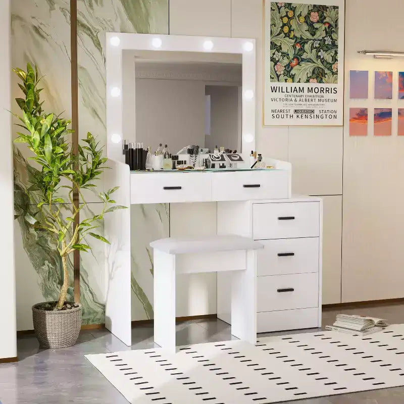 Coiffeuse contemporaine avec miroir, coiffeuse de maquillage avec LED réglable