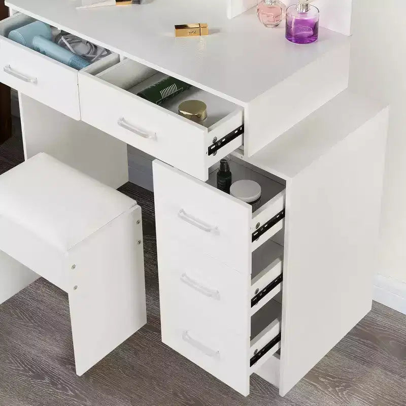 Coiffeuse contemporaine avec miroir, coiffeuse de maquillage avec LED réglable