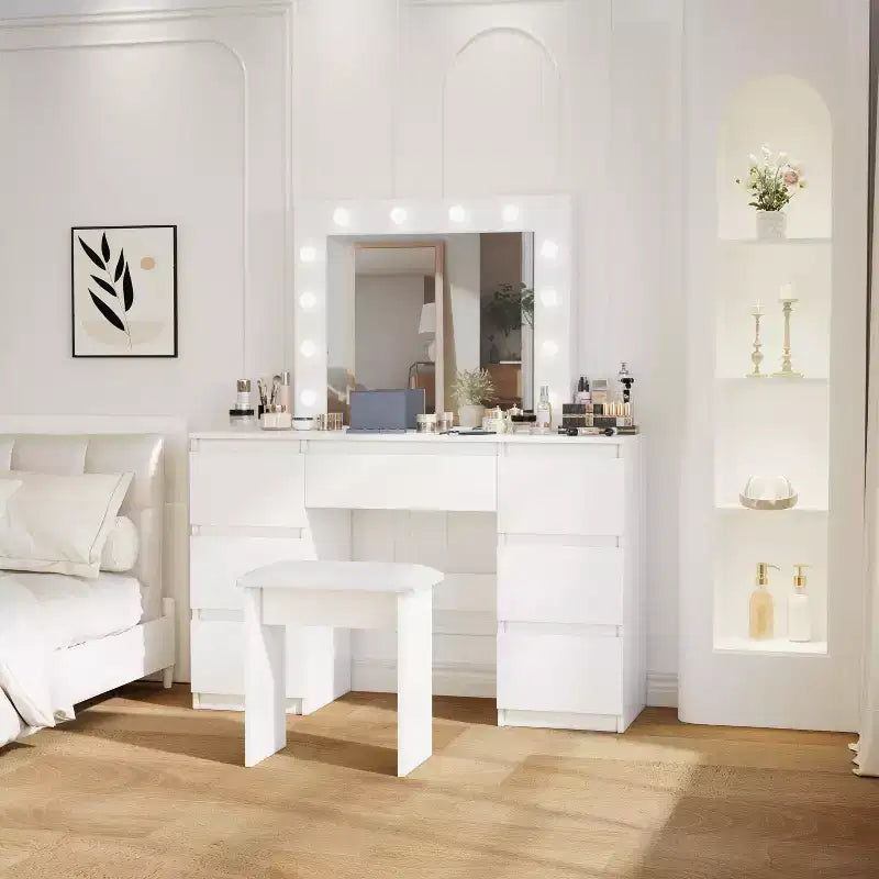 Coiffeuse contemporaine avec miroir, coiffeuse de maquillage avec LED réglable
