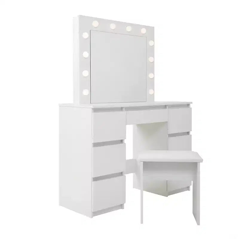 Coiffeuse contemporaine avec miroir, coiffeuse de maquillage avec LED réglable