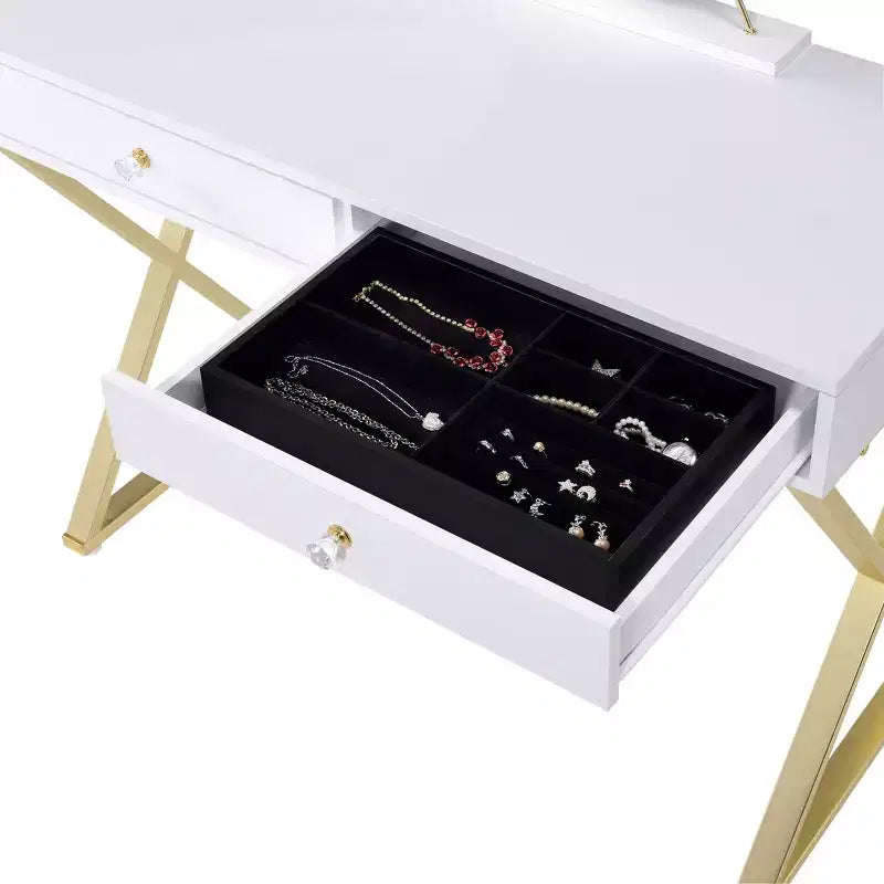 Coiffeuse contemporaine avec miroir, coiffeuse de maquillage avec LED réglable