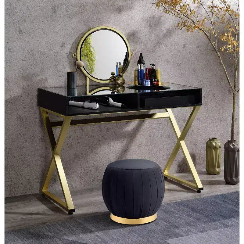 Coiffeuse contemporaine avec miroir, coiffeuse de maquillage avec LED réglable