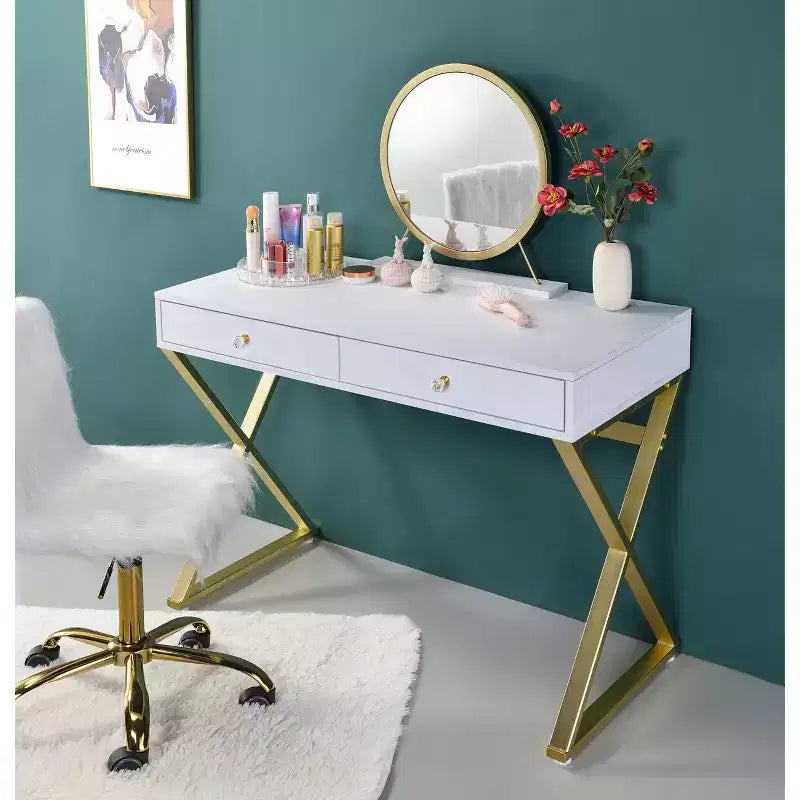 Coiffeuse contemporaine avec miroir, coiffeuse de maquillage avec LED réglable