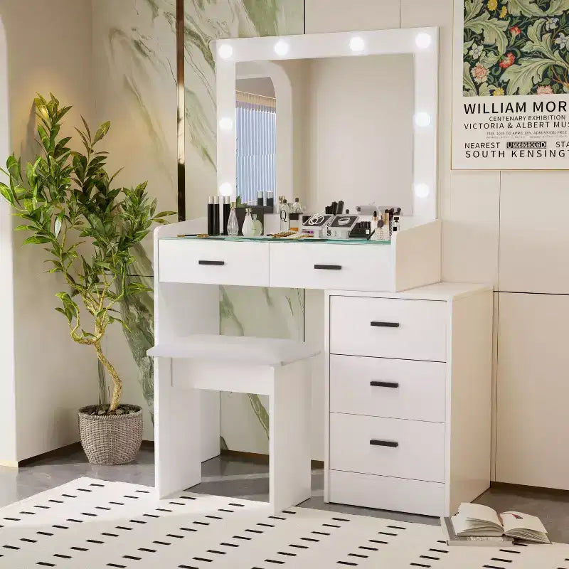 Coiffeuse contemporaine avec miroir, coiffeuse de maquillage avec LED réglable