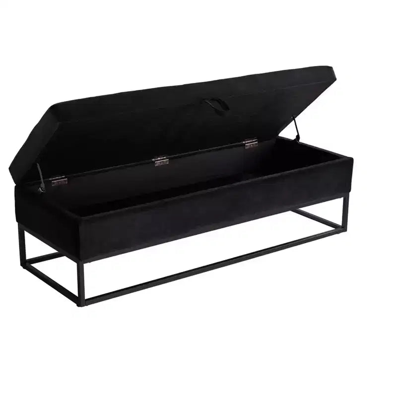 Banc ottoman de rangement en velours avec base en métal rembourrée capitonnée