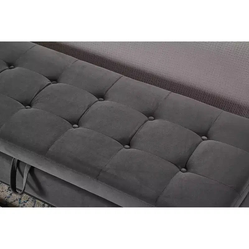 Banc ottoman de rangement en velours avec base en métal rembourrée capitonnée
