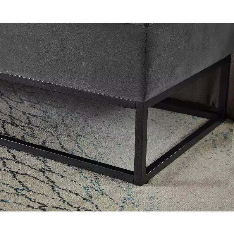 Banc ottoman de rangement en velours avec base en métal rembourrée capitonnée