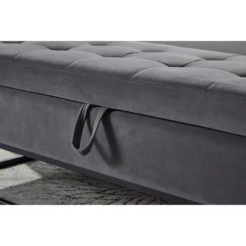 Banc ottoman de rangement en velours avec base en métal rembourrée capitonnée