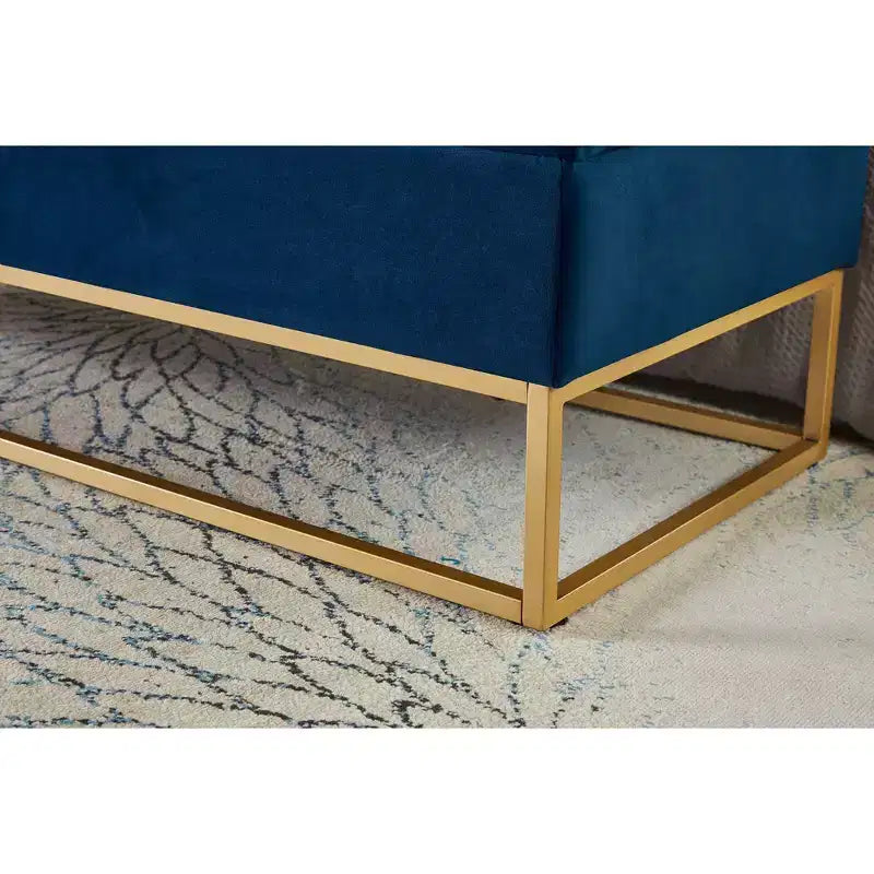 Banc ottoman de rangement en velours avec base en métal rembourrée capitonnée