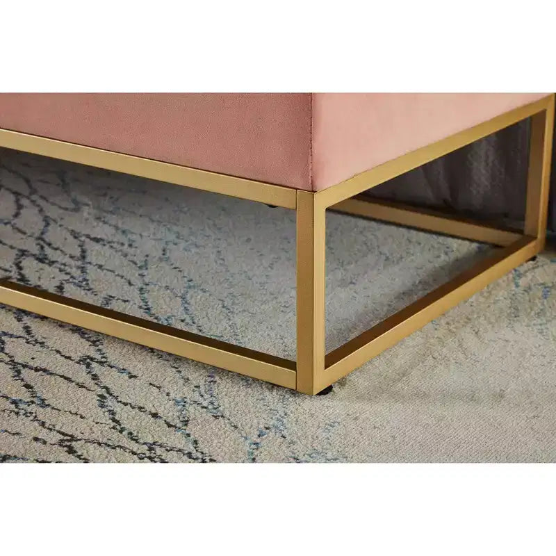Banc ottoman de rangement en velours avec base en métal rembourrée capitonnée