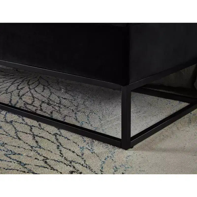 Banc ottoman de rangement en velours avec base en métal rembourrée capitonnée