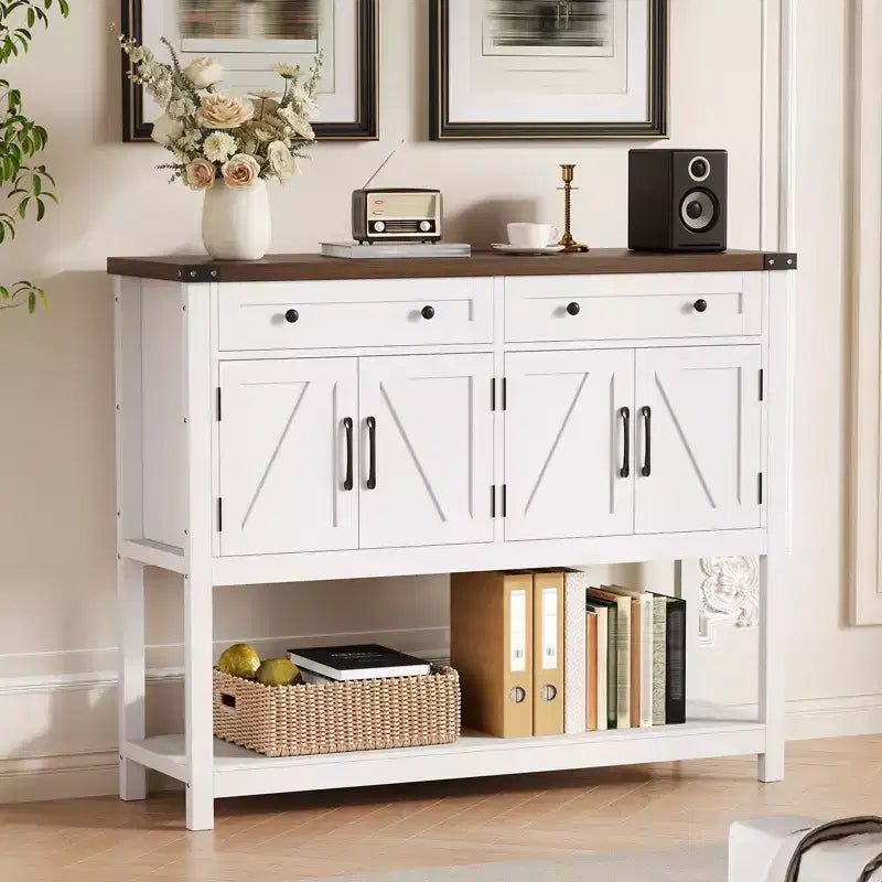 47.2inch Large Sideboard Buffet Cabinet, Farmhouse Coffee Bar Cupboard Cabinet Storage, Wood Console Table with 2 Drawers for Kitchen Living Room