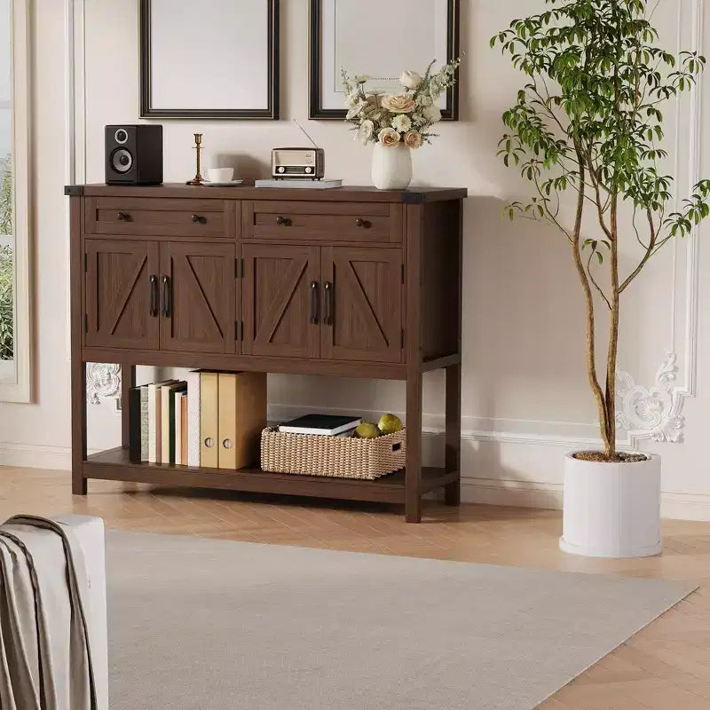 47.2inch Large Sideboard Buffet Cabinet, Farmhouse Coffee Bar Cupboard Cabinet Storage, Wood Console Table with 2 Drawers for Kitchen Living Room