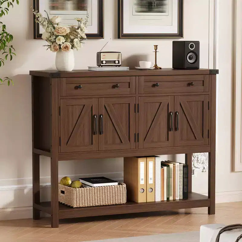 47.2inch Large Sideboard Buffet Cabinet, Farmhouse Coffee Bar Cupboard Cabinet Storage, Wood Console Table with 2 Drawers for Kitchen Living Room