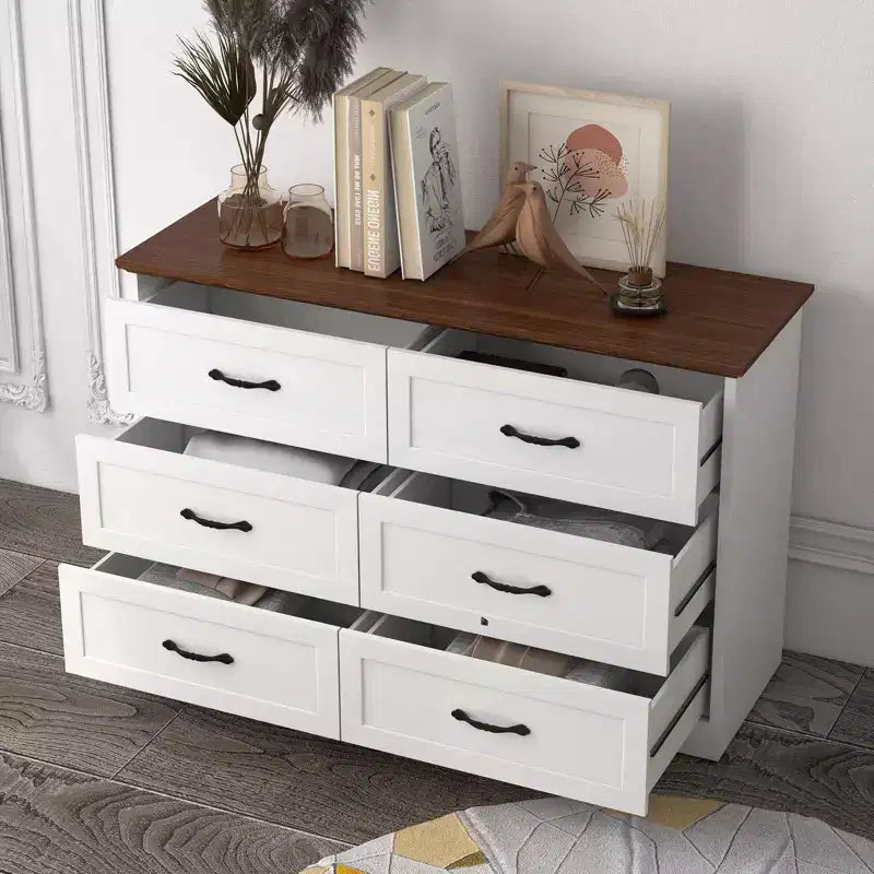 Farmhouse Wooden Chest of Drawers  Tall Dresser with Wide Metal Handles, Storage for Bedroom & Living Room