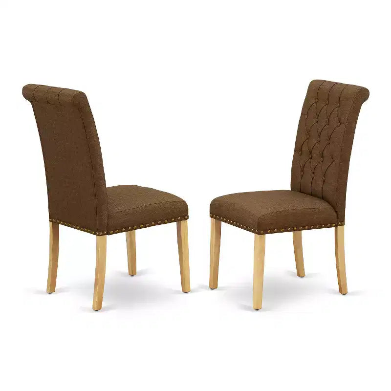 HomeStock Belmont 5Pc Dining Set Includes a Rectangle Dinette Table and Four Parson Chairs with Dark Coffee Fabric, Oak Finish