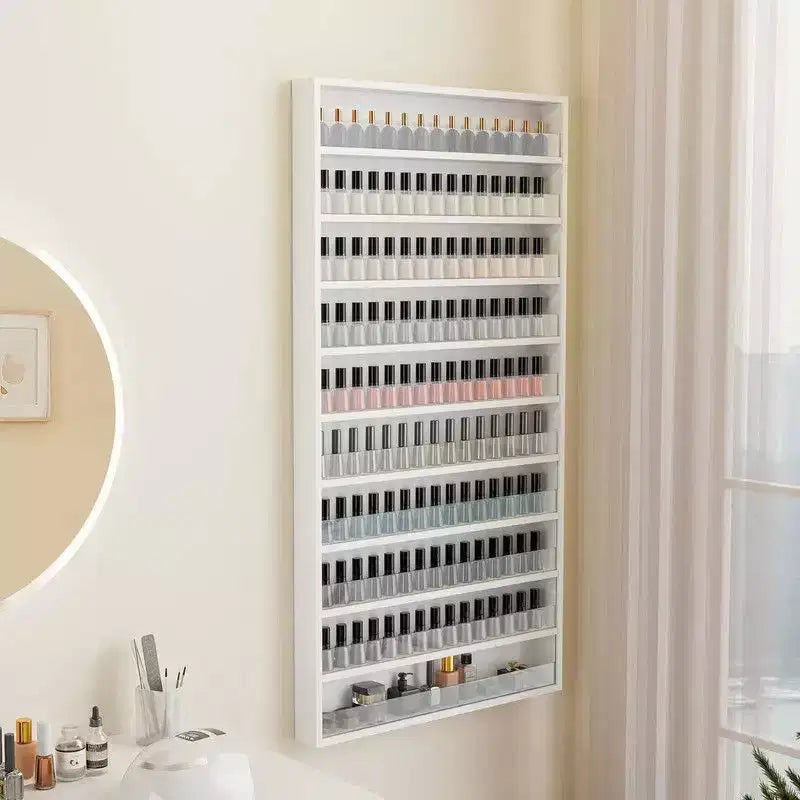 Karl Home White 10 Layers Wall Mount Nail Polish Organizer Rack with Acrylic Baffle