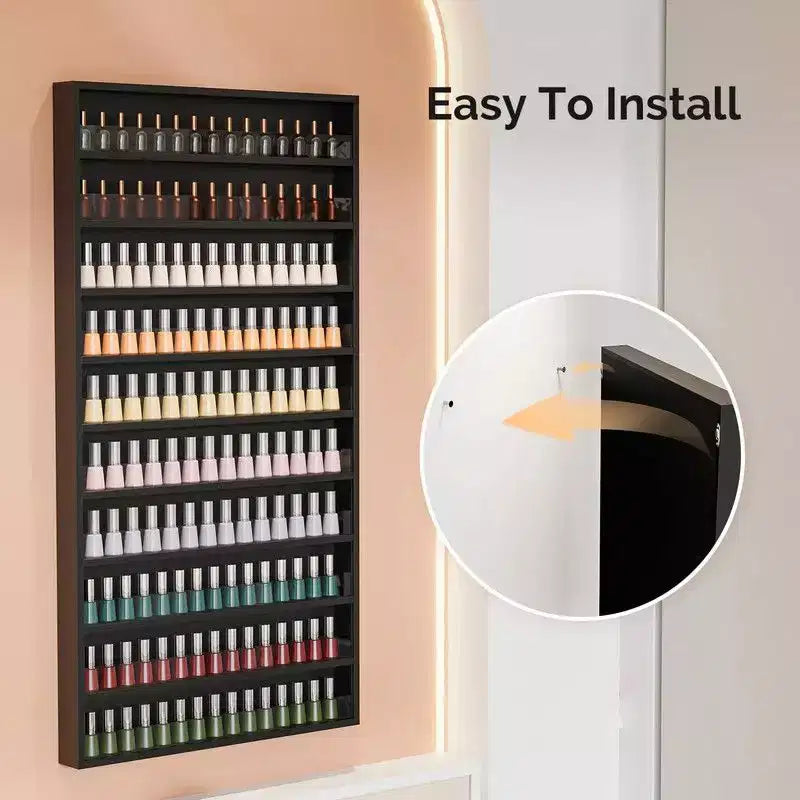 Karl Home White 10 Layers Wall Mount Nail Polish Organizer Rack with Acrylic Baffle